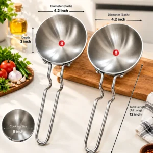 2Pcs Premium Tadka Pan with Heat-Resistant Long Handle